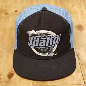 Vintage Idaho Hat Cap Snapback Black Blue Puff Paint Made USA One Size